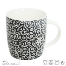 12oz Keramik Becher mit schwarzem Blumen-Aufkleber-Design